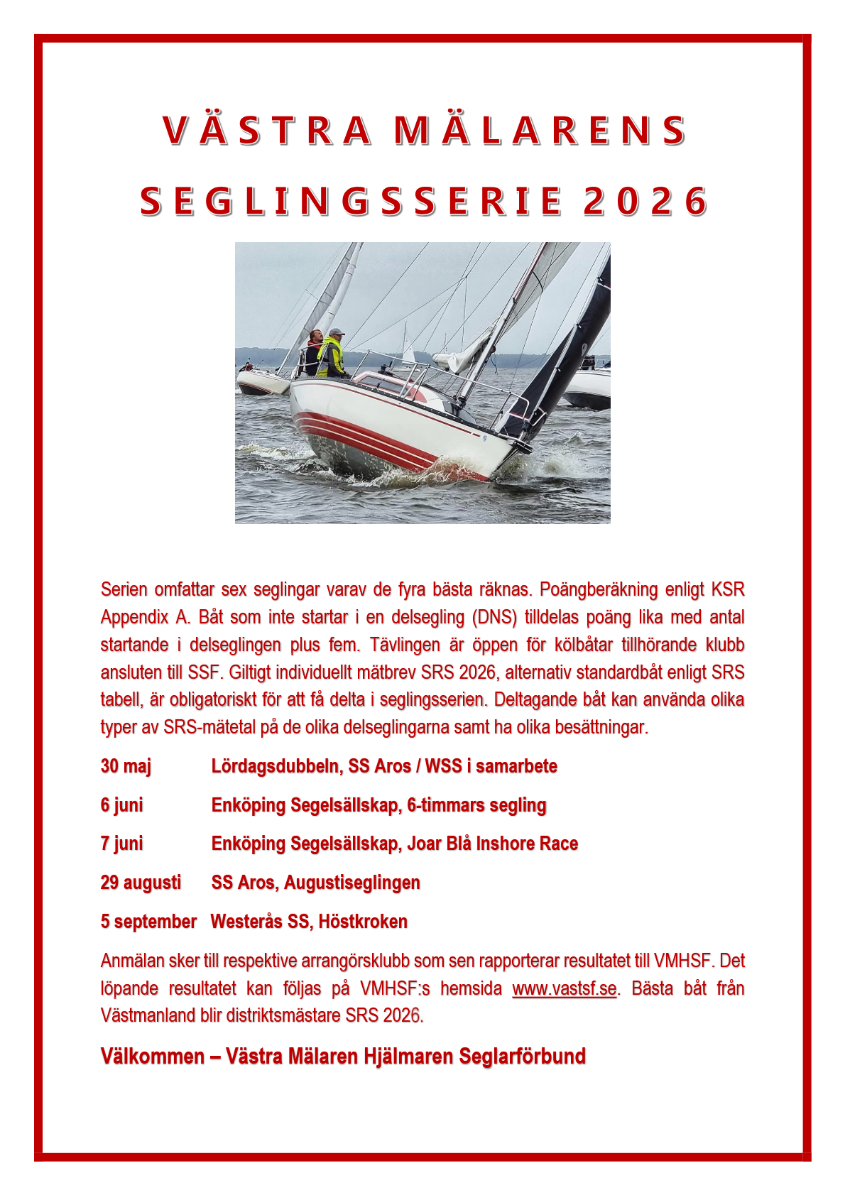 Affisch för Västra Mälarens Seglingsserie 2026 Affisch för Västra Mälarens Seglingsserie 2026